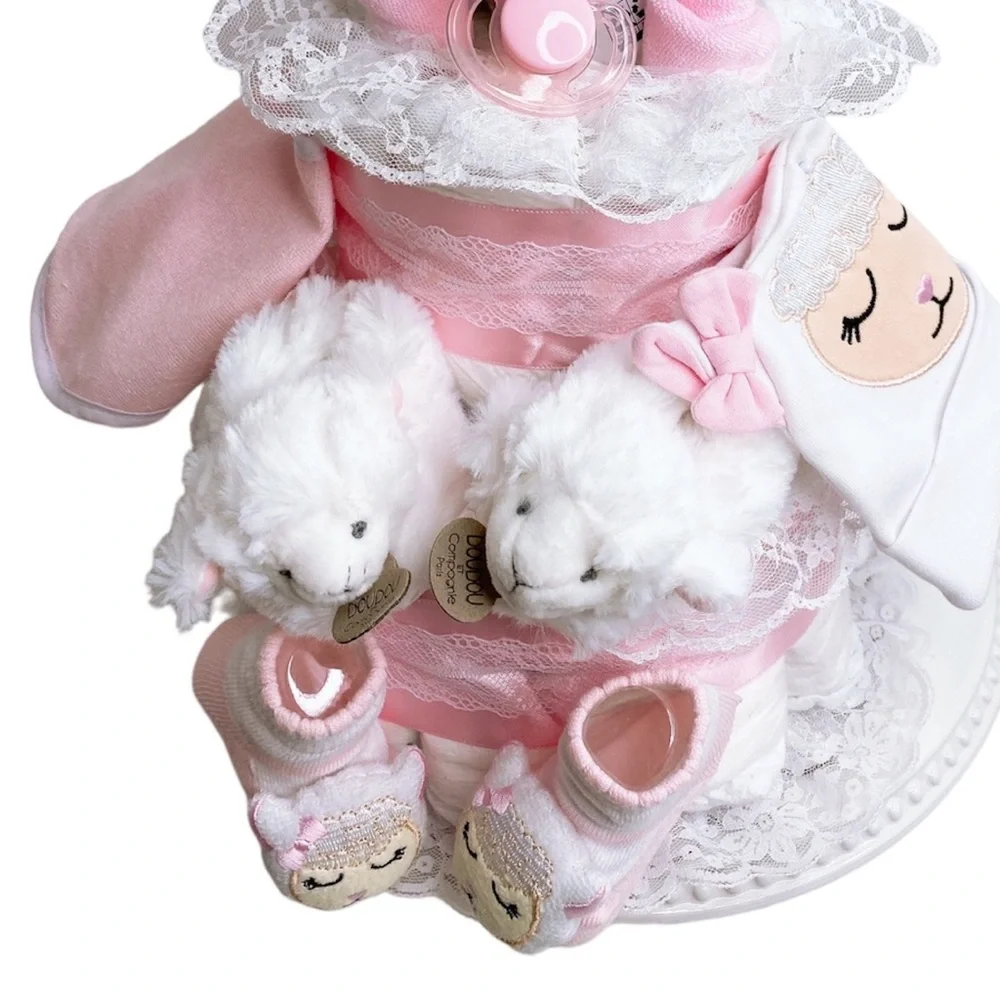 Lamb Diaper Cake, Newborn Baby Girl Gift